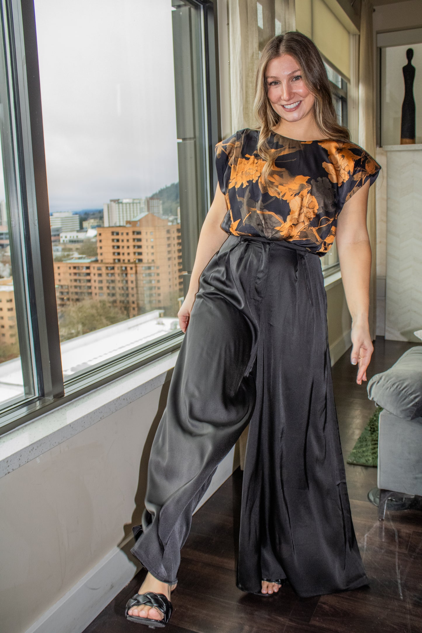 Black Floral Print Top