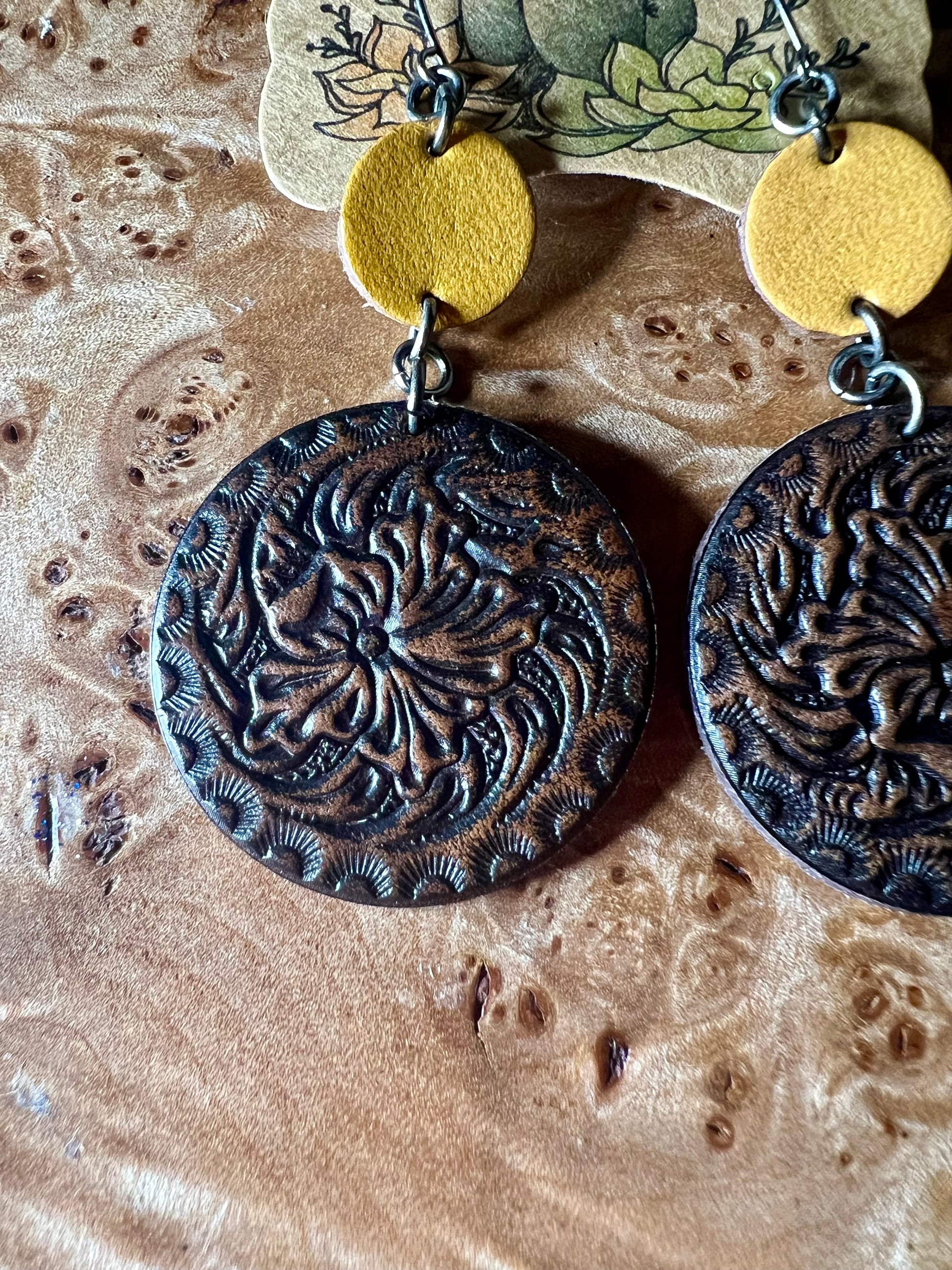 Justin Brand Genuine Leather Round Print Earrings