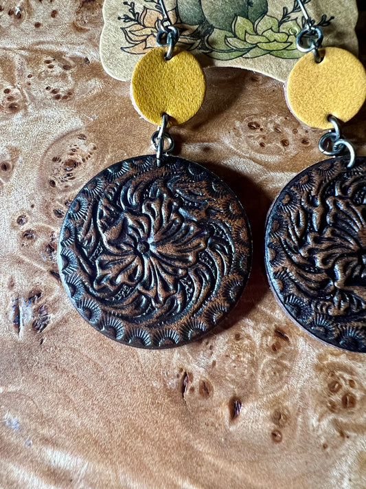 Justin Brand Genuine Leather Round Print Earrings