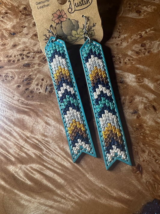 Justin Brand Genuine Leather Aztec Earrings