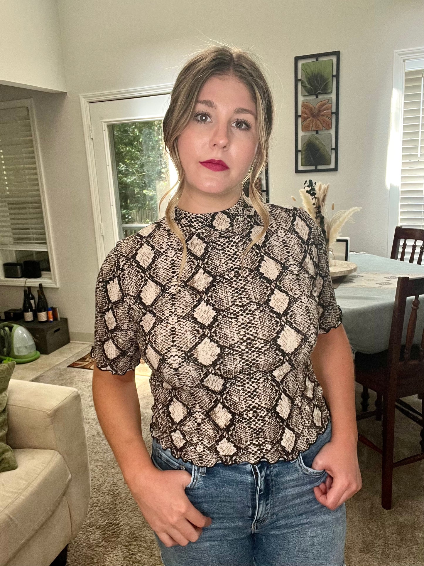 Brooke's Closet: Snake Print Mock Neck top