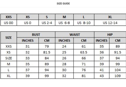 LucyBrook Boutique Ribbed SS Bodysuit Size Chart