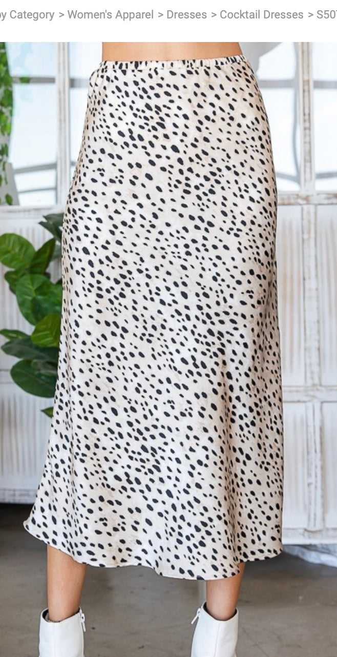 Leopard Satin Midi Skirt