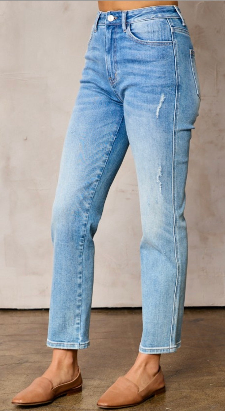 High Rise Ankle Straight Jean