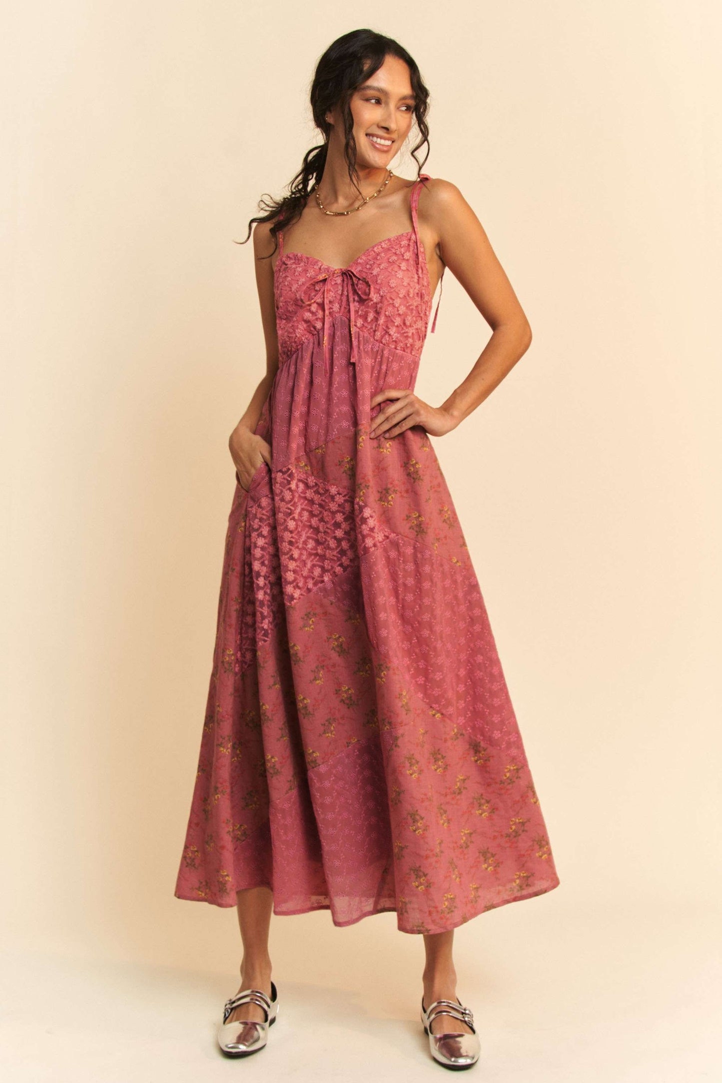LucyBrook Boutique Floral Lace Patchwork Maxi Dress